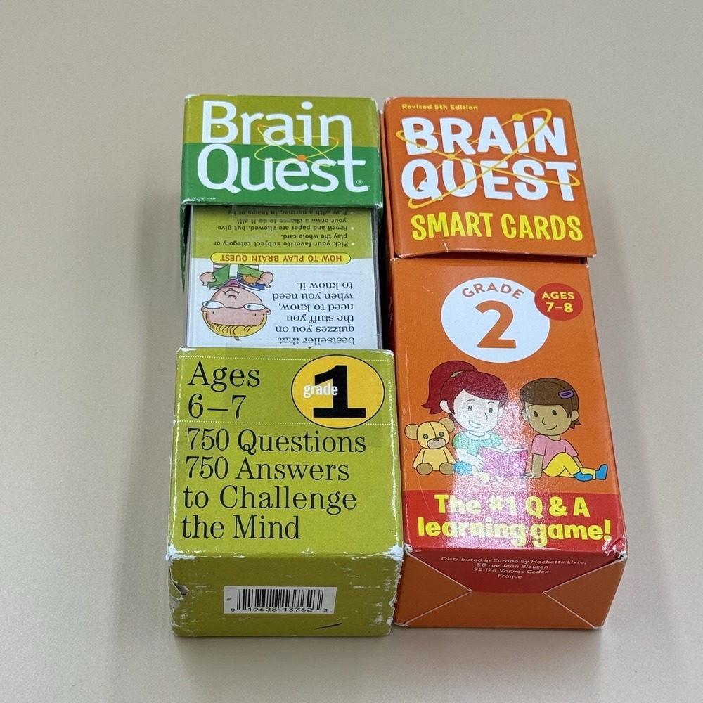 Vintage Lot Of 2 Brain Quest Learn Q & A Cards Grades 1st 2nd 90s Retro
